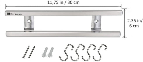 Magnetic Knife Holder for Wall - Metal Knife Magnetic Strip 12 Inch - Stainless Steel Knife Magnet Bar Rack With Hooks - Kitchen Utensil Holder and Knife Storage Holder