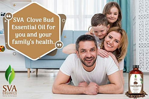 SVA ORGANICS Clove Bud Essential Oil 4 Oz Organic USDA 100% Pure Natural Undiluted Premium Therapeutic Grade Oil For Skin, Teeth, Diffuser, Aromatherapy