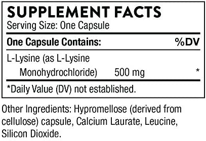 Thorne Lysine - Essential Amino Acid for Skin Health, Energy Production, and Immune Function - 500 mg - 60 Capsules