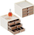 mDesign Plastic Small 3-Drawer Jewelry Organizer Box for Storage on Dresser, Vanity, Countertop - Holds Earrings, Bracelets, Necklaces, Bangles, Rings, 2 Pack - Cream/Brown