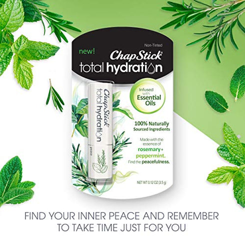 ChapStick Total Hydration Essential Oils Peace Lip Balm, Rosemary + Peppermint Lip Balm Tube, Lip Care - 0.12 Oz