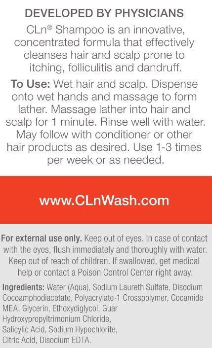 CLn® Shampoo for Scalp Prone to Folliculitis, Dermatitis, Dandruff, Itchy and Flaky Scalp (8 oz)