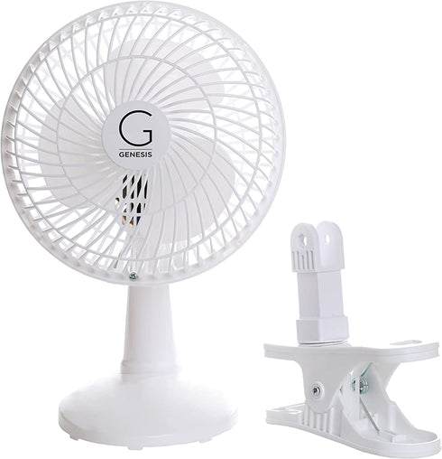 Genesis 6-Inch Clip Convertible Table-Top & Clip Fan Two Quiet Speeds - Ideal For The Home, Office, Dorm, More White (A1CLIPFANWHITE)