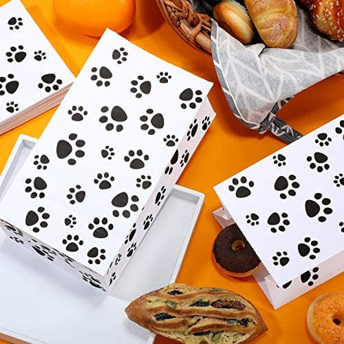 36 Pack Dog Paw Print Gift Bags Dog Paw Print Treat Bags, Paw Print Gift Bags Dog Party Favors Paper Paw Print Goodie Bags Dog Gift Bags Cat Treat Bags for Puppy Pet Treat Party Favor(White Black)