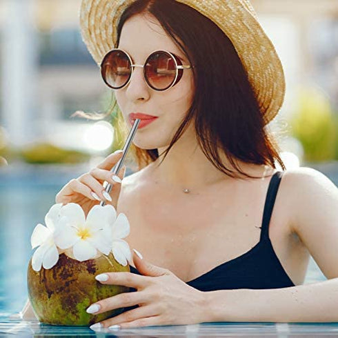 8 Piece 12 Inch Extra Long Reusable Metal Stainless Steel Thick Drinking Straws with Silicone Tips and Cleaning Brush, for Tall Tumblers 40 Ounce, Silver