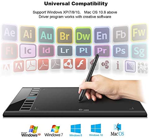 UGEE M708 Drawing Tablet, Graphics Tablet with Pressure Pen Stylus, 8 Hotkeys, 10*6 inch Drawing Area, Art Tablet for Beginner, Easy to Use, Drawing Pad for Win11/10/8/7, Mac OS, Chrome OS PC Laptop