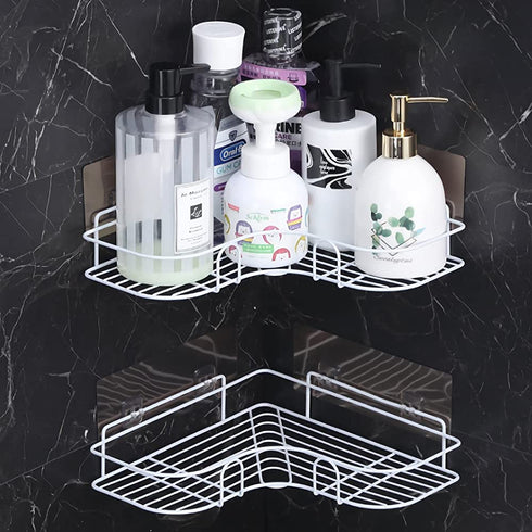 Laigoo Adhesive Shower Caddy 2 Pack, Non-Drilling Corner Shelves Hanging Bathroom Shelf Floating Shelves for Kitchen/Bathroom Organizer and Storage(White)