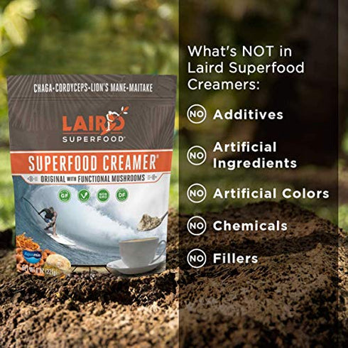 Laird Superfood Non-Dairy Original Superfood Coconut Powder Coffee Creamer with Functional Mushrooms, Maitake, Reishi, Non-GMO, Vegan, 8 oz. Bag, Pack of 1