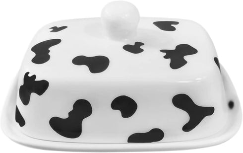 Cow Butter Dish with Lid | White Ceramic Cow Decor for Cow Print Lovers | LARGE - Fits Block of Butter or 2 Sticks | Perfect for Rustic Kitchens
