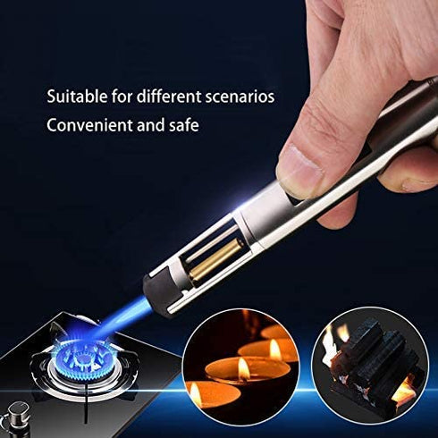 Butane Torch Kitchen BBQ Lighter Long Refillable Windproof Stainless Steel Lighters with Jet Flame