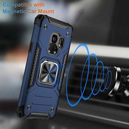 IKAZZ Galaxy S9 Case,Samsung S9 Cover Dual Layer Soft Flexible TPU and Hard PC Anti-Slip Full-Body Rugged Protective Phone Case with Magnetic Kickstand for Samsung Galaxy S9 Blue