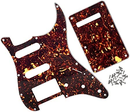IKN Strat HSS Pickguard Guitar Back Plate Set for Standard Strat Modern Style Guitar Part, 4Ply Brown Tortoise