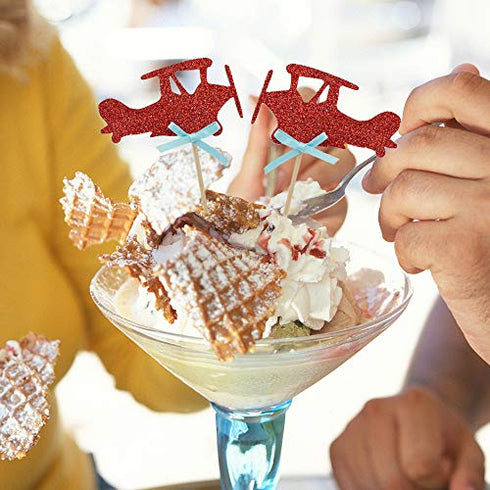 HOKPA Airplane Cupcake Toppers Cake Food Dessert Picks Baby Shower Kids' Boys Birthday Party Decors (24PCS Red)