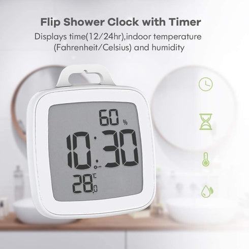 BALDR Digital Shower Clock with Timer | Waterproof Design, Perfect for The Bathroom - Displays Time, Temperature, and Humidity(White)