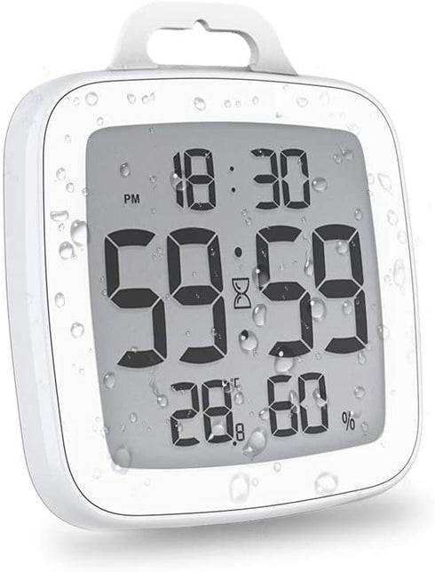 BALDR Digital Shower Clock with Timer | Waterproof Design, Perfect for The Bathroom - Displays Time, Temperature, and Humidity(White)