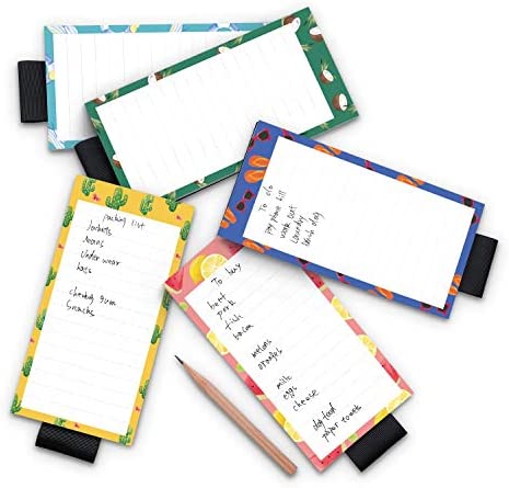 5 Pack Magnetic Notepads for Fridge with Pen Holder, Full Magnet Back Notepad, to Do List, Grocery Shopping, Summer Theme, 6" x 3", 50 Sheets, Magnet Memo Pad for Fridge, Locker, File Cabinet, etc