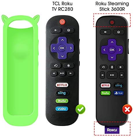 2 Pack Protective Case for TCL Roku TV RC280 Remote, Silicone Cover Shock Proof Remote Controller Skin, Cute Cat Ear Shape Anti Slip Universal Replacement Sleeve Protector-Glow Blue,Glow Green