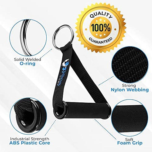 Fitteroy Premium Strength Training Exercise Handles for Gym Cable Machines and Resistance Bands - Padded Wide ABS Grip, Solid Welded Metal Ring and Heavy Duty Nylon Straps