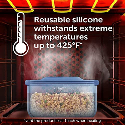 Ziploc Endurables Medium Pouch, 2 Cups, Reusable Silicone Bags and Food Storage Meal Prep Containers for Freezer, Oven, and Microwave, Dishwasher Safe, 2 Pack