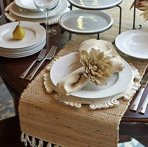 Jute Hand Woven Table Runner- Rustic Bohemian Design for Parties Dining Table Holidays Use House Warming Gift (13x72 INCH, Natural Jute)