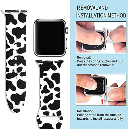 Vozehui Replacement Band Compatible with Apple Watch Cow Print 49/41/38/40/42/44/45mm Band,Cute Cow Print Silicone Sports Band for iWatch Ultra Series 8/SE2/7/SE/6/5/4/3/2/1 Boy Girl Woman Man(S/M)