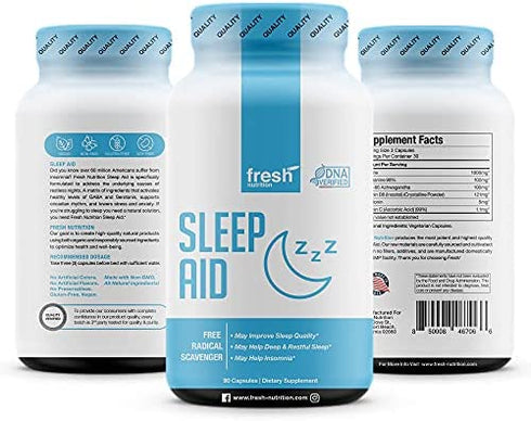 Sleep Aid - Strongest DNA Verified - Melatonin, KSM-66 Ashwagandha, L-Theanine, Glycine, Vitamin B8 Inositol, Vitamin C – Strong Natural Sleep Aids for Adults Extra Strength Sleeping Pill - Vegan Safe