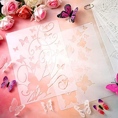 6 Pieces Butterfly Painting Stencils Dandelion Flowers Stencil Butterfly Reusable Mylar Template Stencils with Metal Open Ring for Painting on Wood Wall Home Decor DIY Crafts