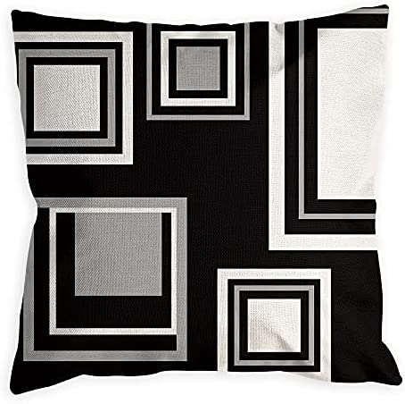 Black and White Throw Pillow Covers Silver Grey Modern Square Geometric Soft Decorative Throw pillows for Couch Bed Bedroom Sofa Set of 4 Outdoor Pillows for patio furniture 18 x 18 Inches.