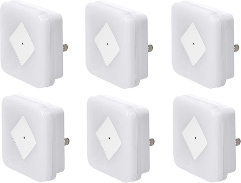 Amazon Basics LED Plug-in Night Light with Dusk to Dawn Sensor, 3/10 Lumen Dual Dimming for Bedroom, Hallway, Stairs - Square, 6-Pack