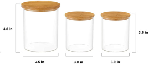 INIUNIK 3 Pack Glass Qtip Holder Dispenser, 20 oz and 11 oz Clear Glass Apothecary Jars, Bathroom Vanity Canisters Organizer Jars for Cotton Swabs, Balls, Rounds, Pads, Floss, Bath Salts