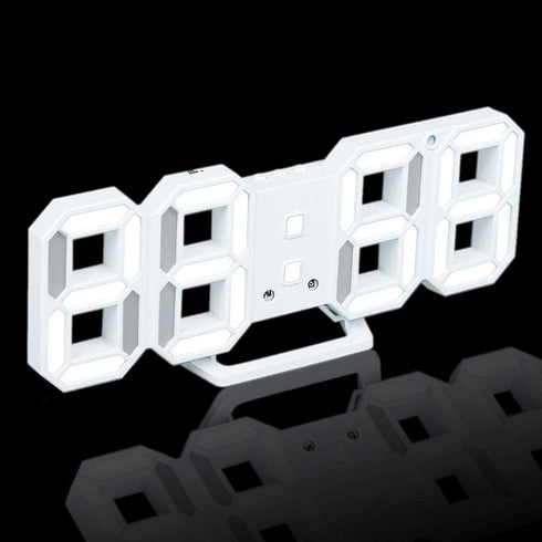 Petilleur 3D Digital Alarm Clock,Wall LED Number Time Clock with 3 Auto Adjust Brightness Levels,Led Electronic Clock with Snooze Function,Modern Night Light Clock Date,Temperature Display (White)