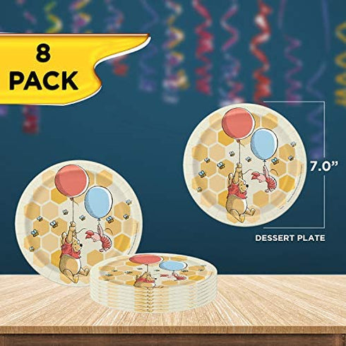Unique Disney Winnie The Pooh Dinnerware Party Bundle | Luncheon Napkins, Dinner & Dessert Plates, Table Cover | Great for Themed Parties, Kid's Birthday, Halloween - Officially Licensed by Unique