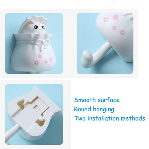 4 Pcs Cute Cat Hooks, Creative Adhesive Coat Hook, Heavy Duty Decorative Wall Hooks for Key, Towel, Backpacks, Hat