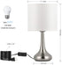 Bedside Table Lamp Modern Table Lamp Nightstand Lamp Small Desk Lighting Sliver Brushed Steel White Cylinder Shade for Living Room Bedroom Family Room Coffee Table