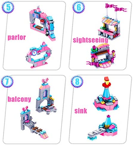 U & I Direct Building Blocks Set Toy for Girls, 25 in 1 Pink Princess Castle Building Bricks, 568 PCS STEM Construction Building Blocks Toys Set for Birthday for Kids Aged 6 7 8 9 10 11 12 Yr Old