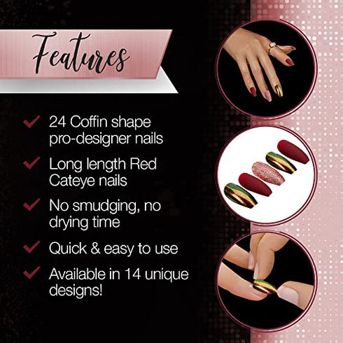 Ardell Nail Addict Premium Artificial Nail Set, Red Cateye