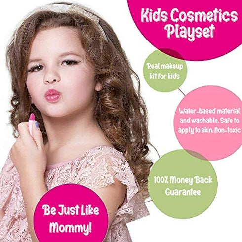 Kids Washable Makeup Kit, Fold Out Cosmetic Vanity Palette with Mirror, Make Up Toy Beauty Kit for Girls Pretend Play - Safety Tested- Non Toxic