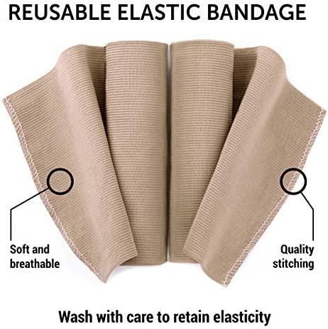 Premium Elastic Bandage Wrap - 2 Pack + 18 Extra Clips - Wide (6 inch) Compression Bandage - Stretches up to 15ft in Length