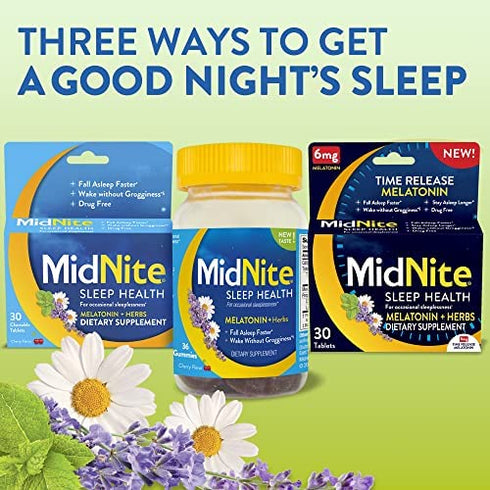 MidNite Gummies, Drug-Free Sleep Aid, Cherry Flavored, Melatonin & Herbs Dietary Supplement, 36 Count