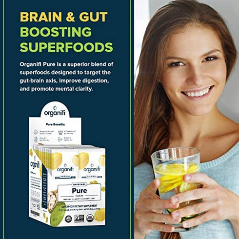 Organifi: Pure Smart Packs - Mental Clarity Superfood Solution - 30 Packets - Lemon Flavor - Promotes Normal BDNF Levels