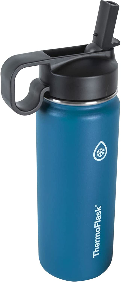 Thermoflask Double Stainless Steel Insulated Water Bottle with Two Lids, 18 Ounce, Cobalt