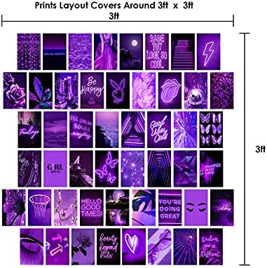 WOONKIT Purple Wall Collage Kit Aesthetic Pictures, Wall Decor for Bedroom Aesthetic, Photo Wall Collage, Room Decor for Teen Girls, Purple Wall Decor, Collage Kit, Trendy Teen, 50PCS 4x6 INCH
