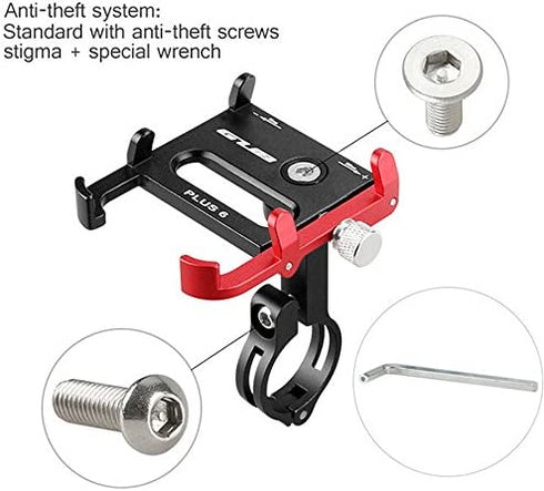 GUB Plus 6 Aluminum MTB Bicycle 3.5-6.2" Motorcycle Phone Holder Support GPS Mount for Bike Handlebar Accessories (Black-Red)