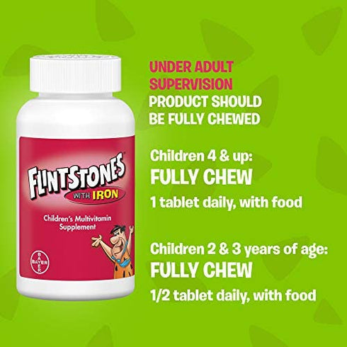 Flintstones Vitamins Chewable Kids Vitamins with Iron, Upgraded Formula Multivitamin for Kids & Toddlers, 160 Count