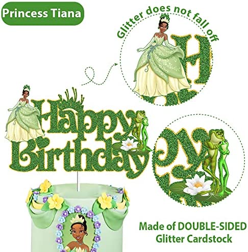 YCKens Happy Birthday Cake Topper for Tiana - The Princess Tiana and The Frog Cake Decorations Party Cake Decors for Girls (Double-sided)