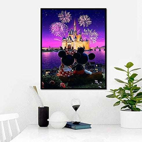 TINDAY Disney DIY Acrylic Paint by Number Kits for Adults Kids Child Beginner Mickey DIY Canvas Painting by Numbers Minnie DIY Painting Acrylic Painting Paint by Numbers Castle 16x20 Inch