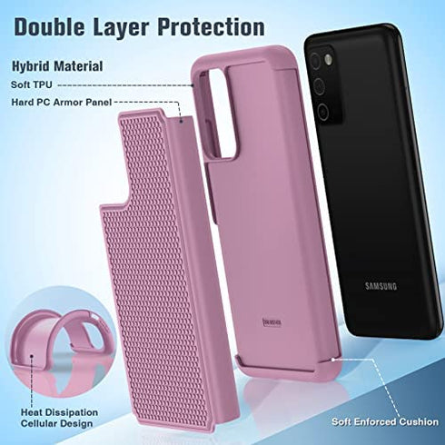for Samsung Galaxy A03s Case Shockproof: Dual Layer Protective Heavy Duty Cell Phone Cover Rugged with Non Slip Textured Back - Military Protection Bumper Tough - 6.5inch (Raspberry Pink)