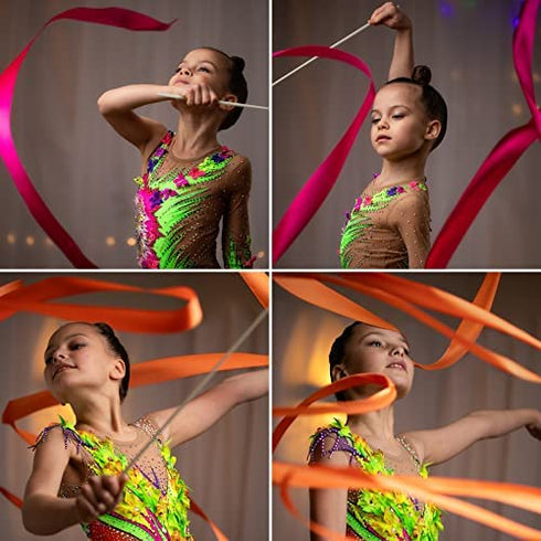 YGEOMER 12pcs Rhythmic Dance Ribbons Gymnastics Ribbon Streamers Dancing Streamers, Baton Twirling, for Artistic Dancing Gymnastics, Kids Dancing, Talent Shows