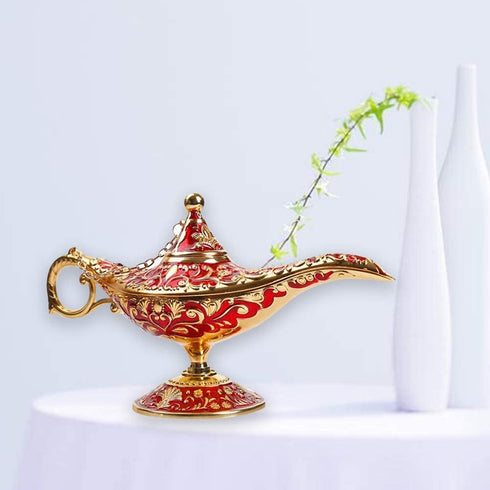 AZLACO Classic Luxury Aladdin Magic Lantern lamp Red Genie of The lamp Pot Alloy Table Decoration Gift and Present not a Real lamp, but Much Better Than Real a lamp Decorative Gifts only