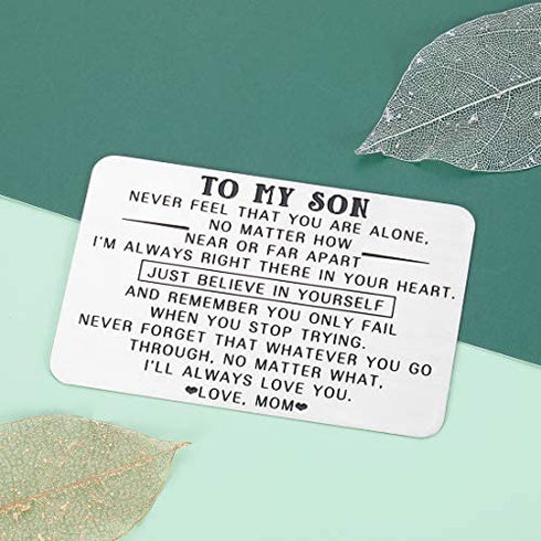 Graduation Birthday Gifts for Son Kid from Mon Dad Wallet Insert Card for Teen Boys Inspirational Coming-of-age Valentines Gift for Stepson Son in Law Christmas Anniversary for Men Him Adult Military